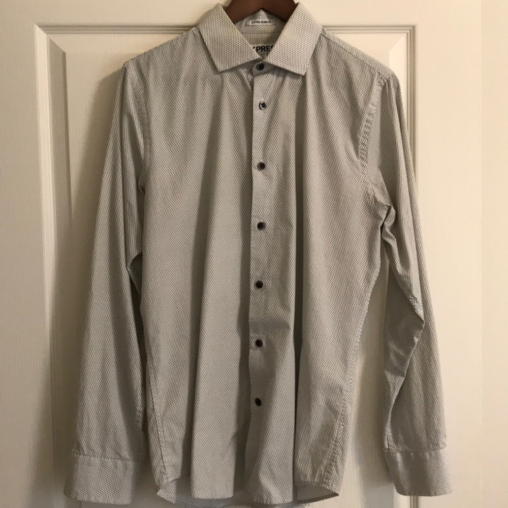 Black, gray, and white Express dress shirt